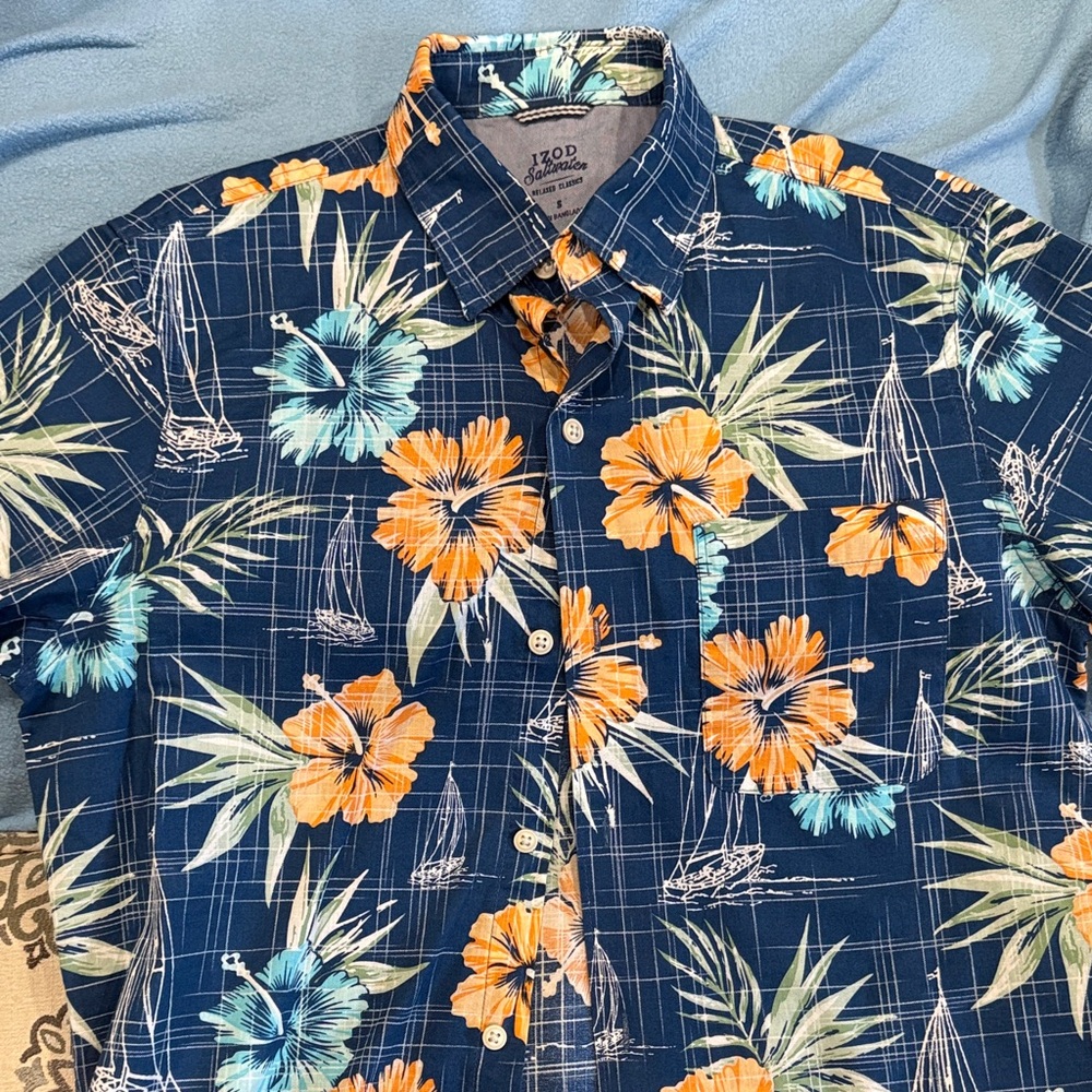 Izod Men's Floral Button Down Shirt - Blue and Orange